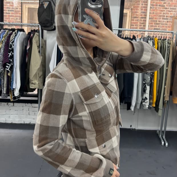 베이프 체크패턴 멀티포켓 후드집업