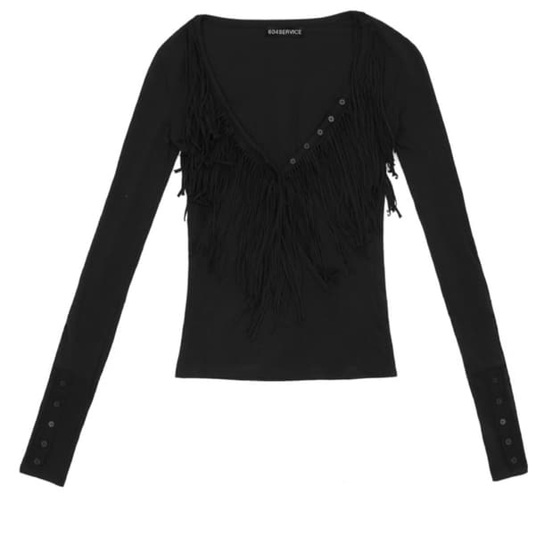 604service FRINGED BUTTON SLIM TEE