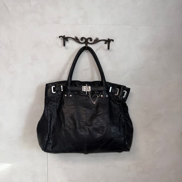 Rachel Zoe black chain buckle tote bag