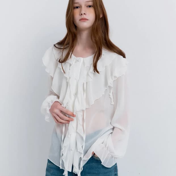 레이버러스 시스루 프릴 블라우스 화이트