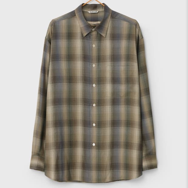 오라리 25fw 체크 셔츠 블루 브라운