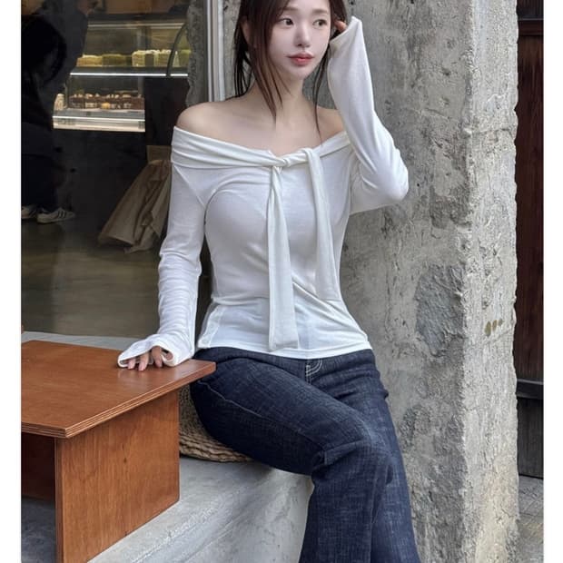 새상품) 카인다미 멀티 타이 사이드 버튼 티셔츠 아이보리