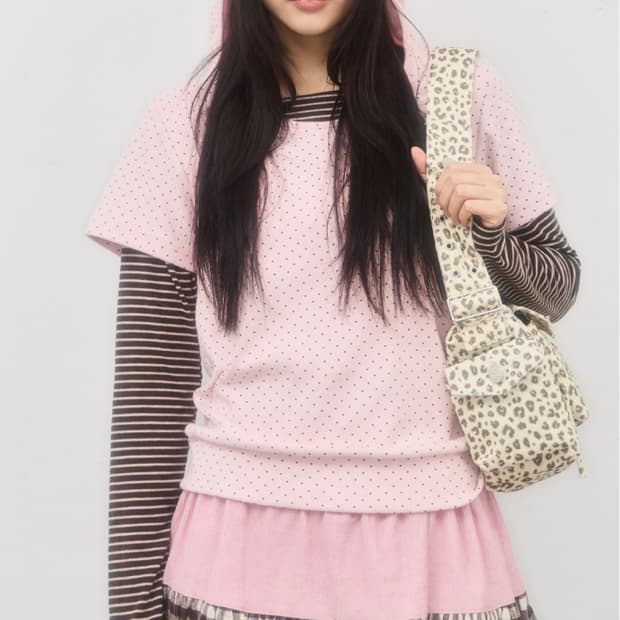 뉴 쿠키 레이어드 후디 탑 (핑크)