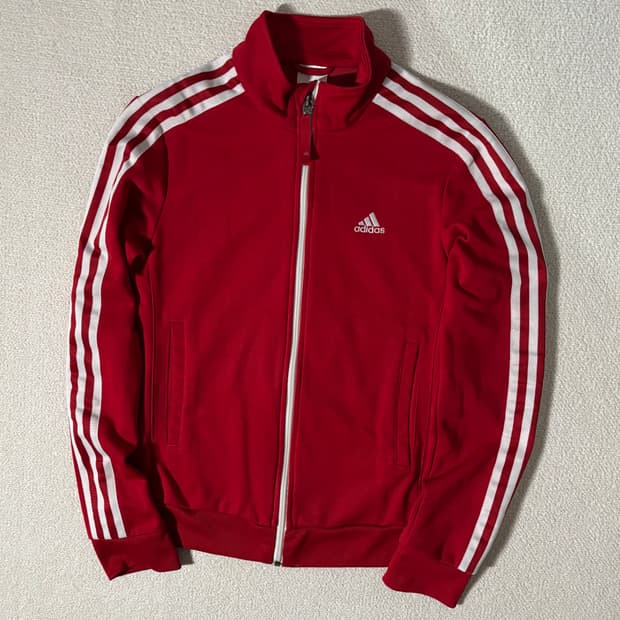 아디다스 레드 딱붙핏 트랙탑 져지