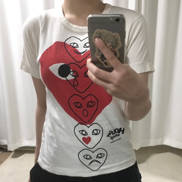 꼼데가르송 홀리데이 이모지 화이트 빅 하트 로고 반팔 티셔츠