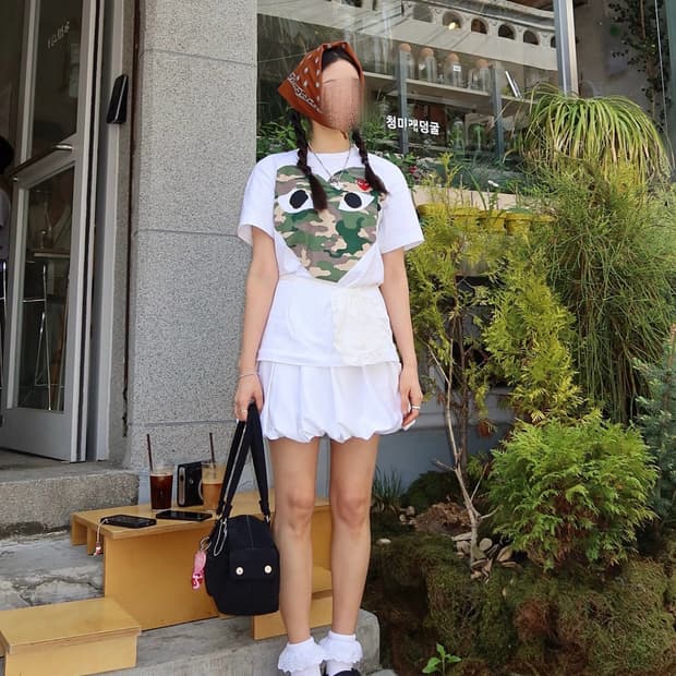 플레이 꼼데가르송 카모플라주 하트 티셔츠 화이트 S