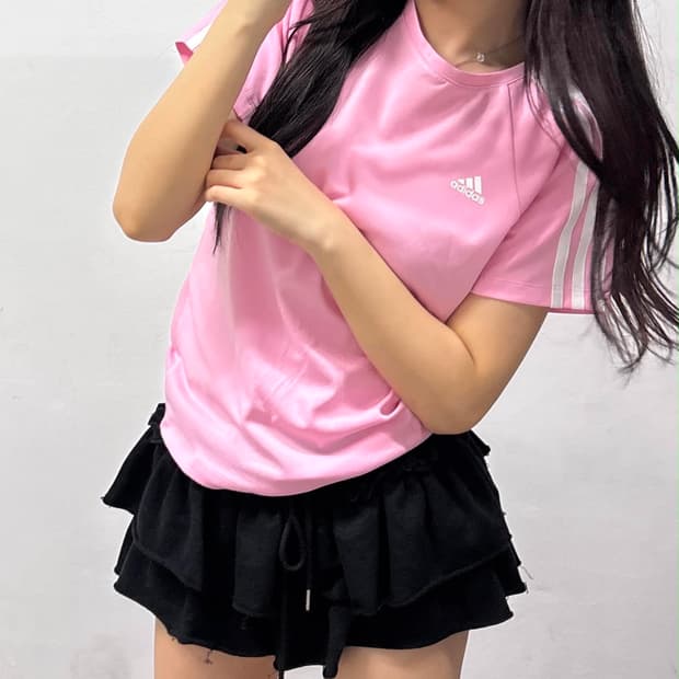 아디다스 3tripes 베이비핑크 러블리힙 걸즈 메쉬 반팔 티셔츠(S)