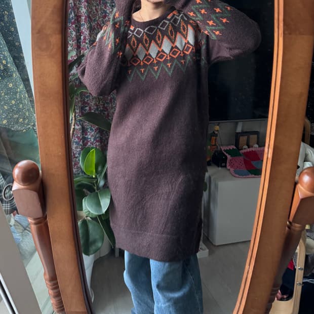 브라운 노트딕패턴 롱니트, 원피스 예뻐요