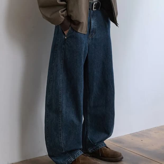 애습 커브드 와이드 데님 L