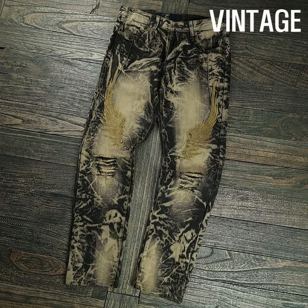 [Y2K 빈티지] 윙 날개 빈티지 워시드 슬림핏 데님 팬츠 M19316