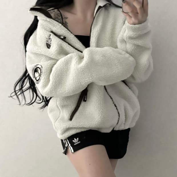 노스페이스 화이트 네이비 후리스 뽀글이