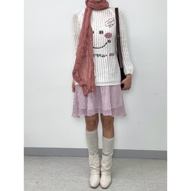 빈티지 핑크 스트라이프 스커트