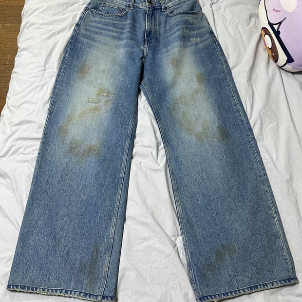 벨리에 트루 와이드 데님 팬츠 - 더티 워싱 인디고