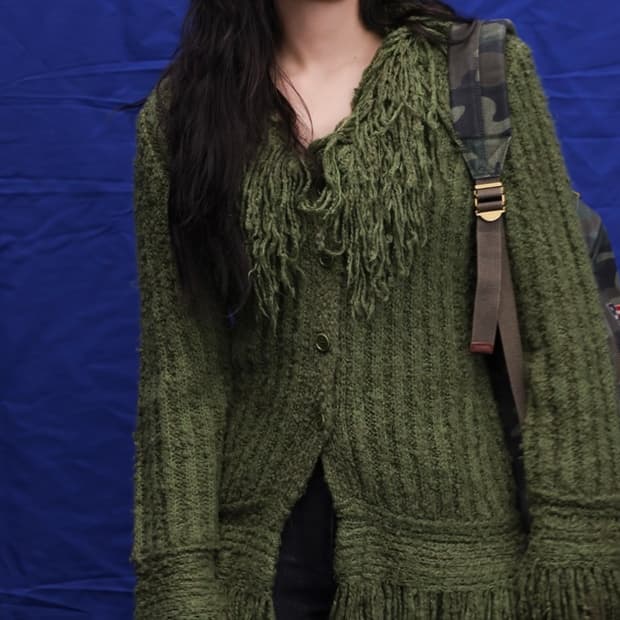 더 오픈 프로덕트 (오픈 yy) 프린지 가디건 (그린)