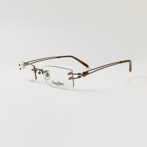 [픽키-664] 브라운 하프림 무테 메탈 안경 슬림 투라인 템플 