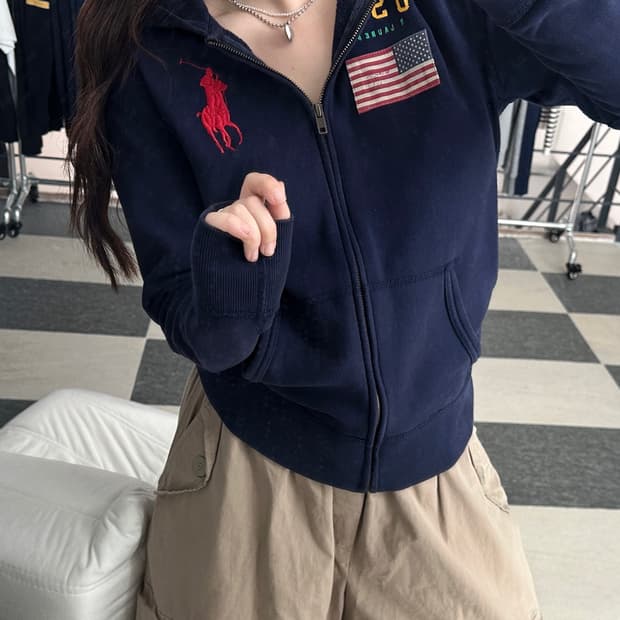 폴로 랄프로렌 네이비 빅포니 USA 성조기 후드집업 