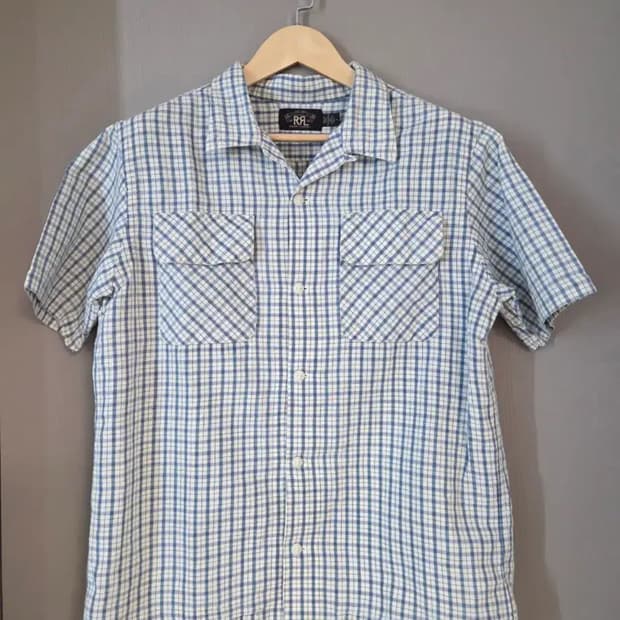 RRL 더블알엘 리넨 블루 체크 셔츠 M