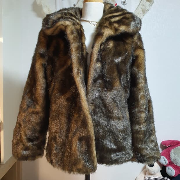 [갸루] 브라운 퍼 후드 코트 밍크코트 숏코트 인조