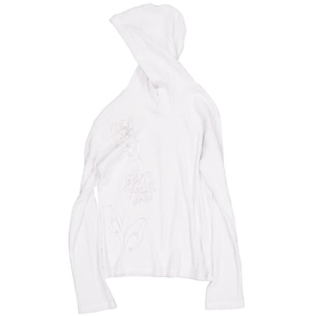 flower knit slim hoodie_ white