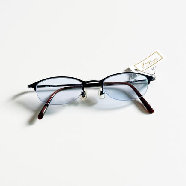 JEEP 딥블루 반무테 스퀘어 메탈 프레임 빈티지 안경