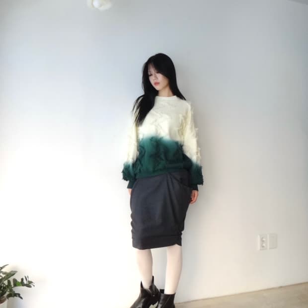 Tassel gradient knit / green & ivory