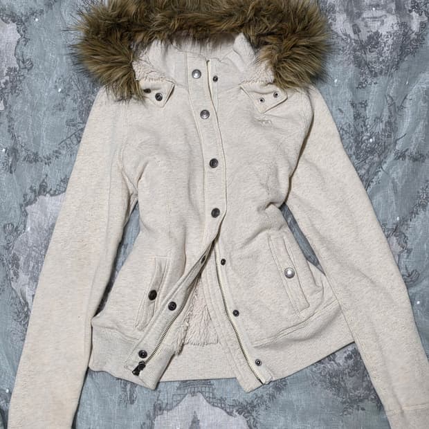 빈티지 아베크롬비 오트밀 울프죠 후드 집업 y2k