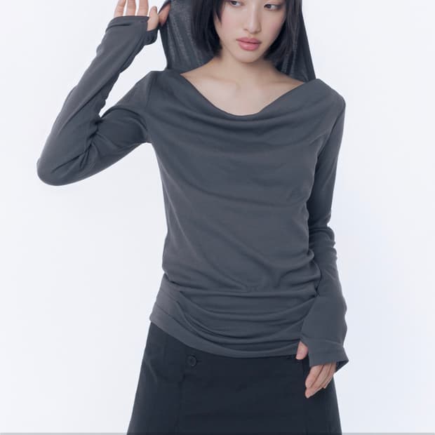 미세키서울 cowl hoodie long sleeve charcoal