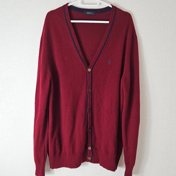 헤지스 100% 캐시미어 가디건 버건디 니트 105