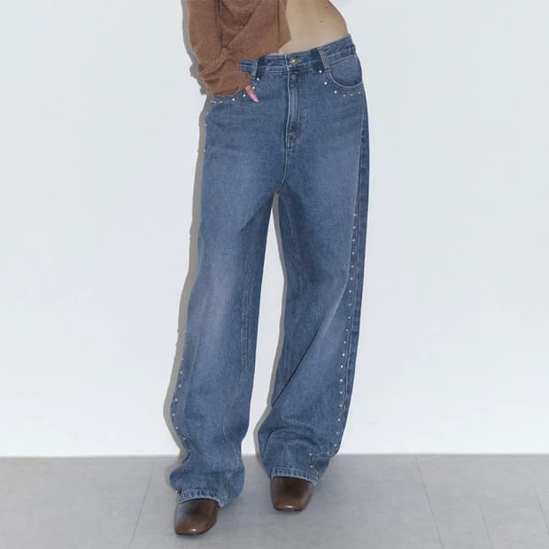 [당일배송] 폴리수엠 스터드 워시드 진, 폴리수엠 데님 팬츠, 바지