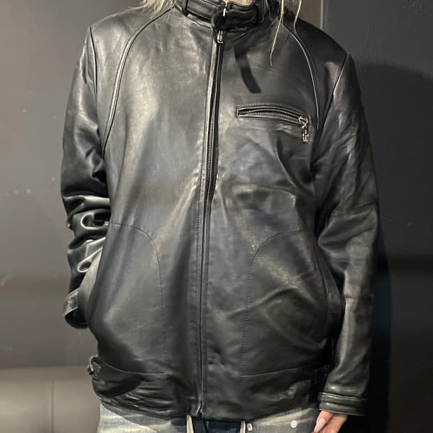 램스킨 블랙 가죽 라이더 자켓
