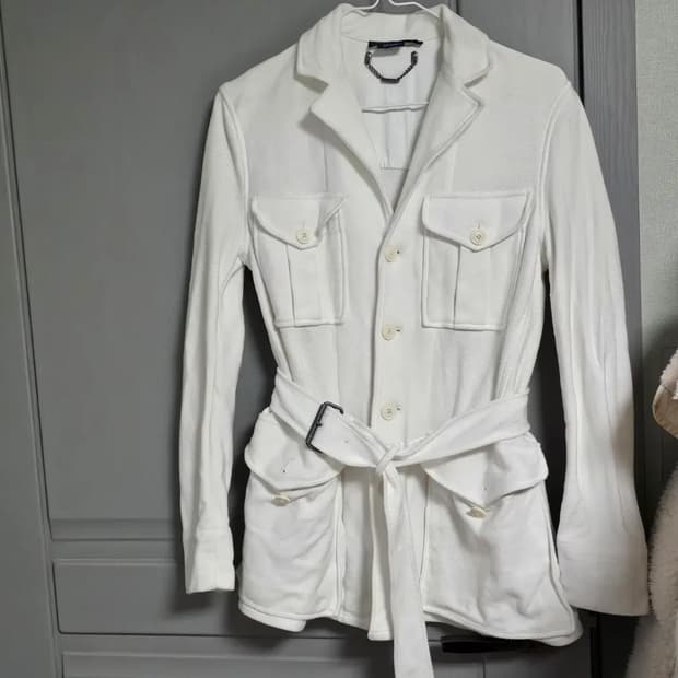 정품)55/S/폴로 랄프로렌 화이트 벨트 자켓