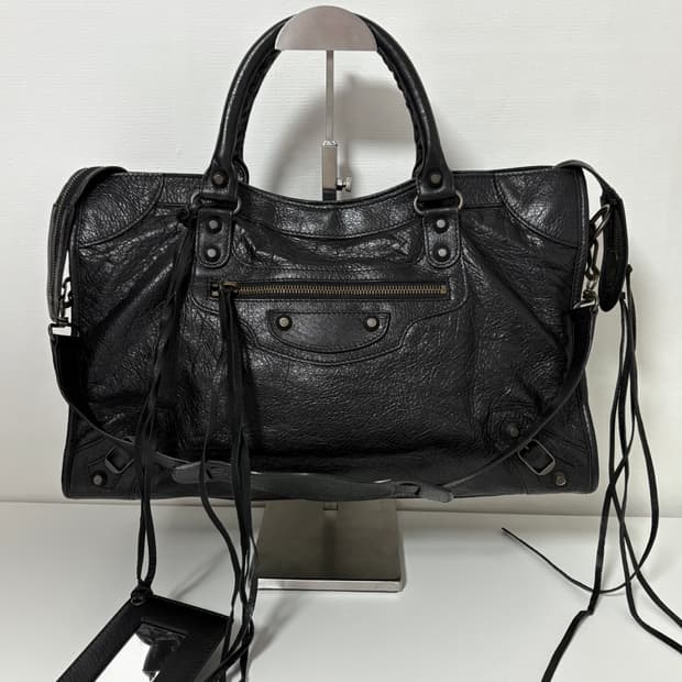 발렌시아가 시티 모터백 블랙 미디움