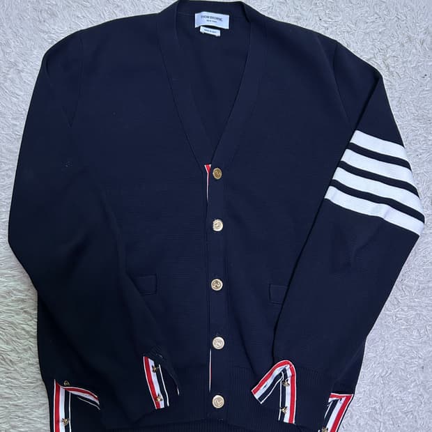 [4size] 톰브라운 밀라노스티치 금장 가디건 네이비