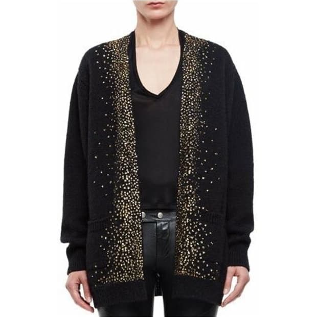 에디 슬리먼 fw16 생로랑 골드 스플래터 가디건