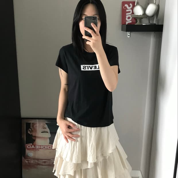리바이스 중앙 프린팅 블랙 반팔티