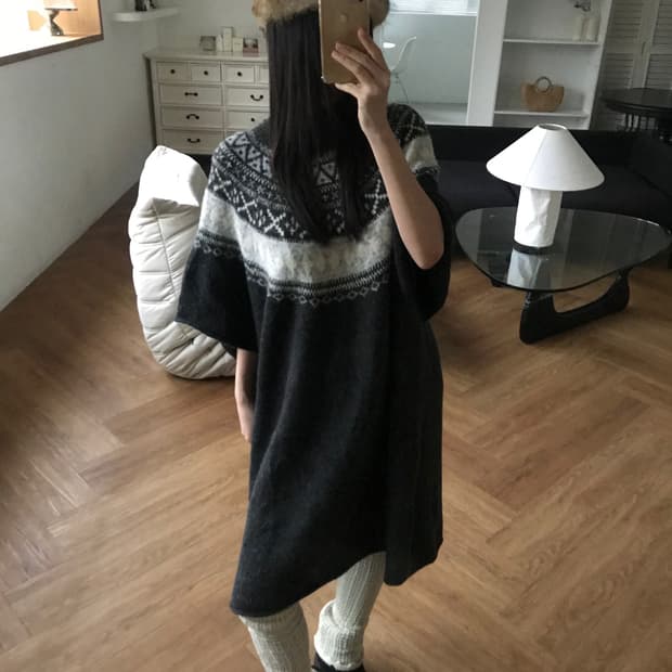 vintage pattern knit one-piece