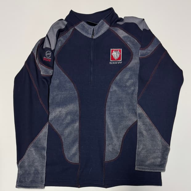 블랙야크 빅 로고 등산 기모 반집업 티셔츠 XL 네이비