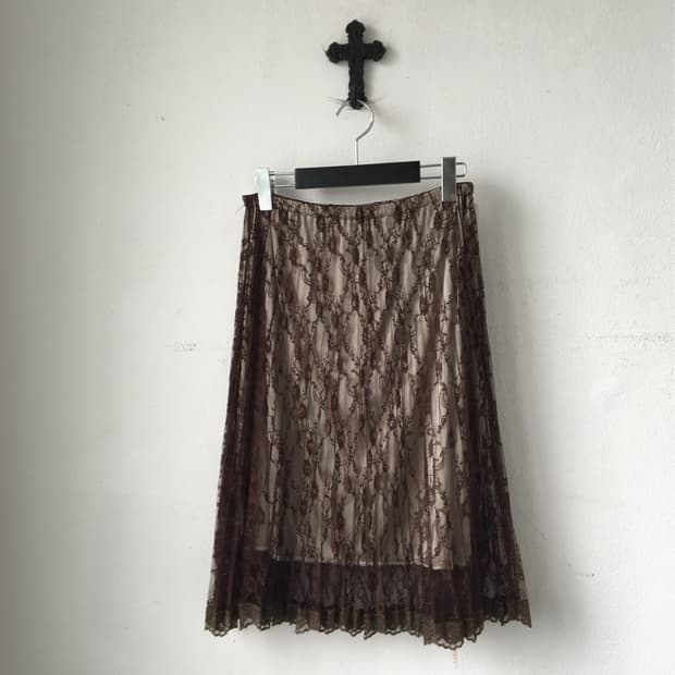Lace pleats midi skirt