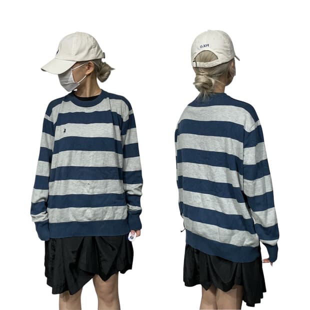 폴로 랄프 로렌 네이비 그레이 단가라 니트 스웻 셔츠 맨투맨 XL