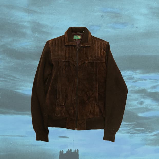 80s 빈티지 니트 스웨이드 집업 자켓