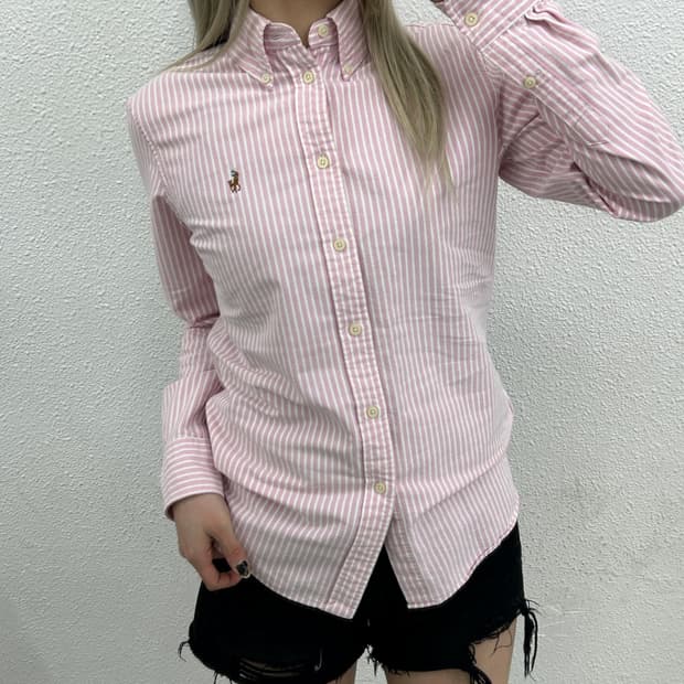 폴로 랄프로렌 옥스포드 딸기우유 스트라이프 셔츠 S