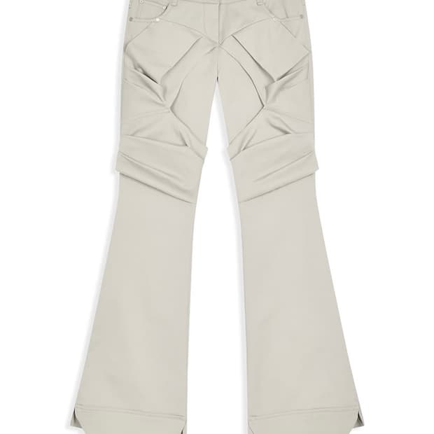 OPENYY GATHERED BOOTCUT PANTS, Beige
