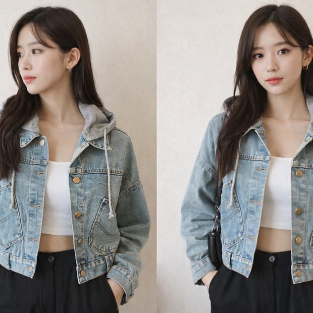 홍대 감성 크롭 데님자켓 / 후드 탈부착 빈티지 청자켓 free