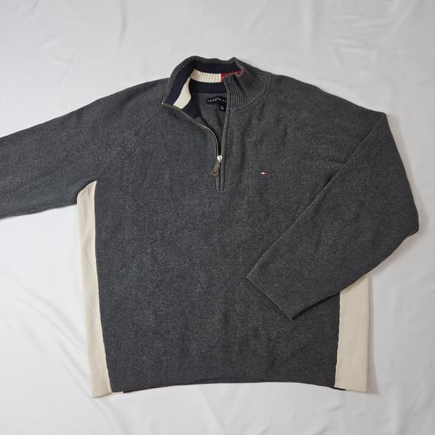 타미힐피거 반집업 하프집업 니트 배색 스웨터 L