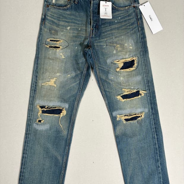 FDMTL 펀더멘탈 클래식 핏 셀비지 디스트로이드 누빔 데님