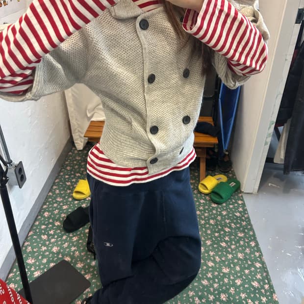 y2k 00 단추 7부 가디건 스웨터