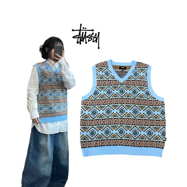 스투시 기자 스웨터 에스닉 니트 베스트 