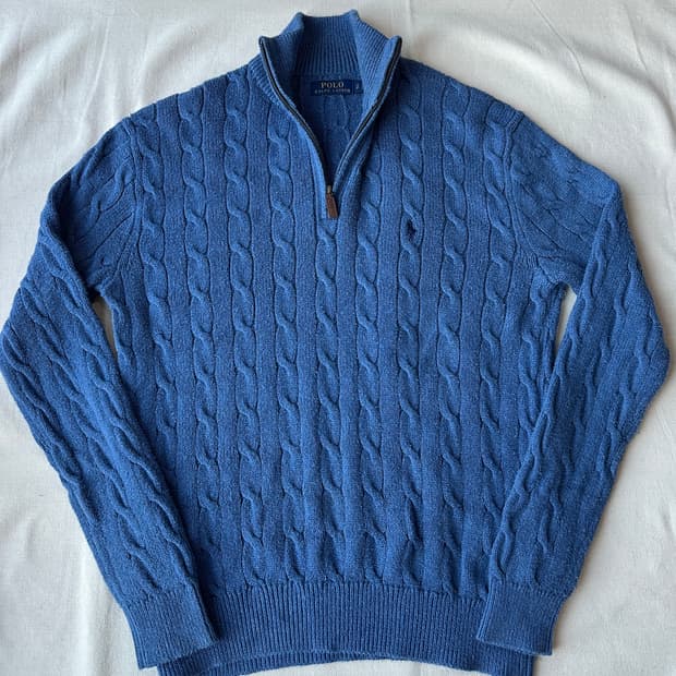 폴로 반집업 케이블 니트 스카이블루 S