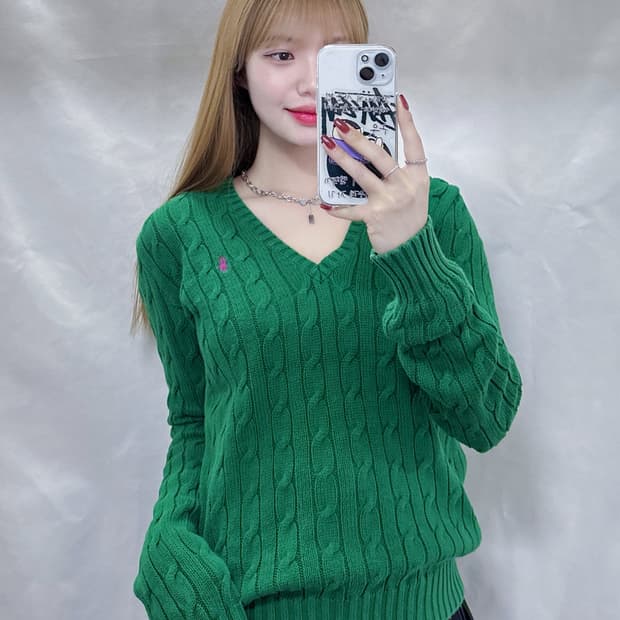 폴로 랄프로렌 그린 포니 브이넥 니트 