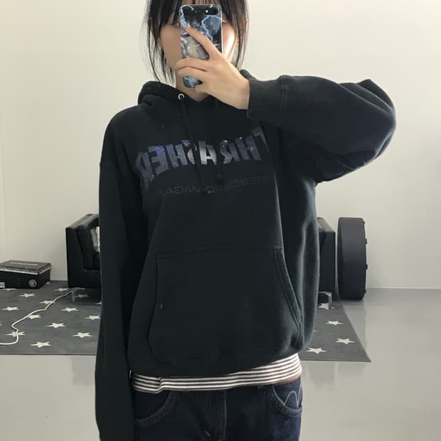일본 트레셔 프린팅 블랙 후드